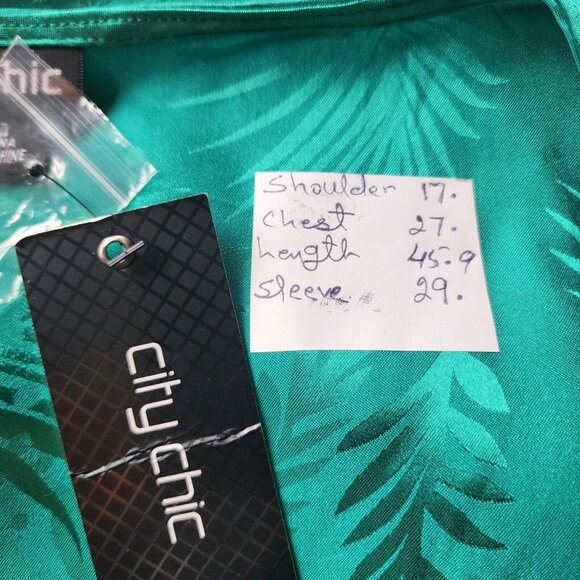 City Chic Polyester Amalia Dress XXL 24 Greenstone Palm Print V-Neck Long Sleeve - Picture 11 of 16